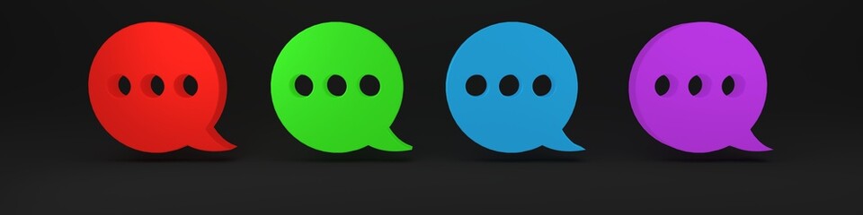 Colorful Speech bubble chat icon isolated on black background. Message icon. Communication or comment chat symbol. Minimalism concept. 3D render illustration