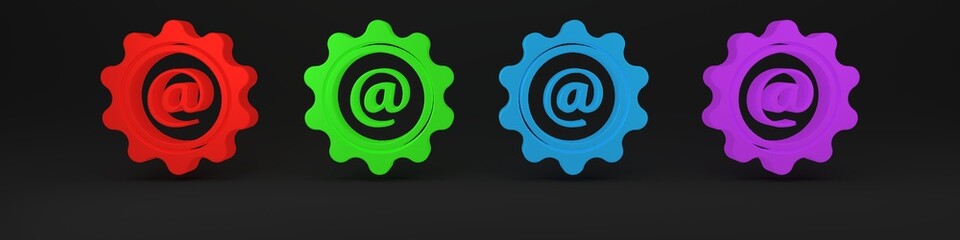 Colorful Mail and e-mail icon isolated on black background. Envelope symbol e-mail. Email message sign. Minimalism concept. 3D render illustration