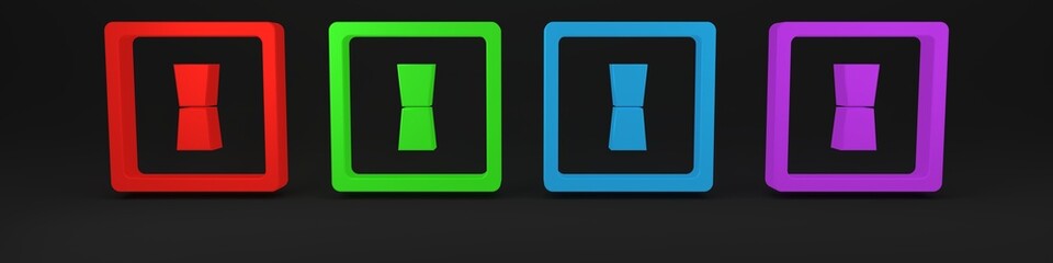 Colorful Electric light switch icon isolated on black background. On and Off icon. Dimmer light switch sign. Concept of energy saving. Minimalism concept. 3D render illustration