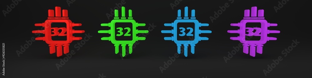 Aufkleber colorful computer processor with microcircuits cpu icon isolated on black background. chip or cpu wi