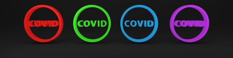 Colorful Corona virus covid-19 icon isolated on black background. Bacteria and germs, cell cancer, microbe, fungi. Minimalism concept. 3D render illustration