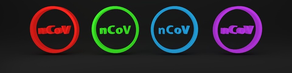 Colorful Corona virus 2019-nCoV icon isolated on black background. Bacteria and germs, cell cancer, microbe, fungi. Minimalism concept. 3D render illustration