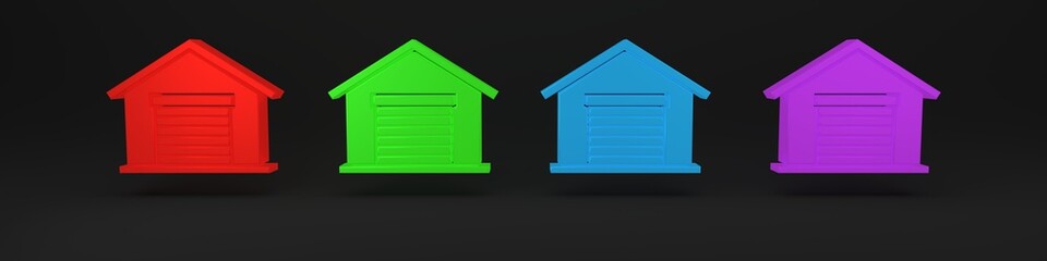 Colorful Warehouse icon isolated on black background. Minimalism concept. 3D render illustration