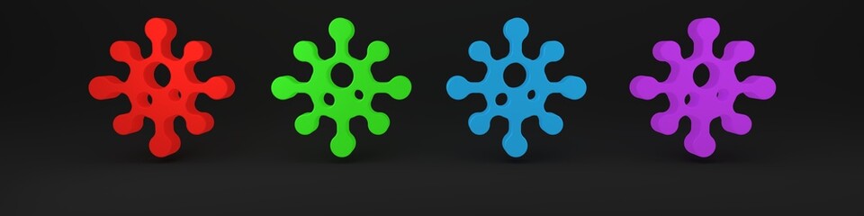 Colorful Virus icon isolated on black background. Corona virus 2019-nCoV. Bacteria and germs, cell cancer, microbe, fungi. Minimalism concept. 3D render illustration