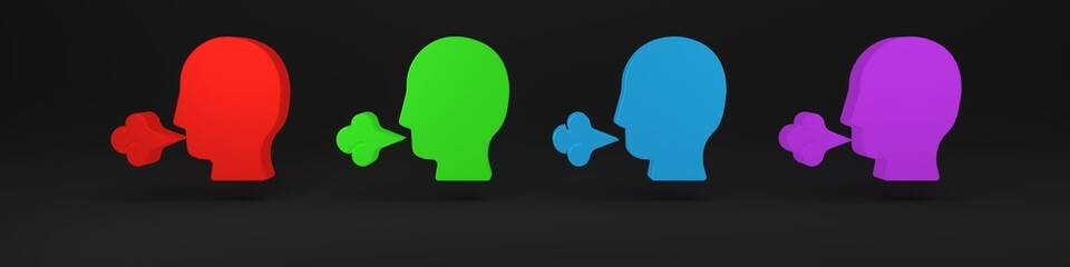 Colorful Man coughing icon isolated on black background. Viral infection, influenza, flu, cold symptom. Tuberculosis, mumps, whooping cough. Minimalism concept. 3D render illustration.