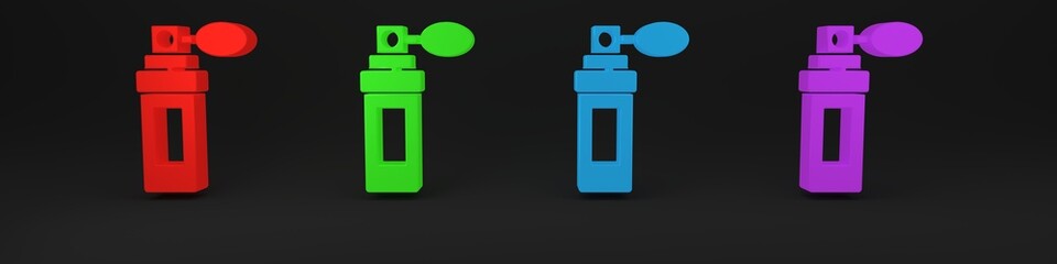 Colorful Perfume icon isolated on black background. Minimalism concept. 3D render illustration