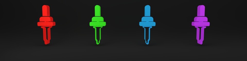 Colorful Pipette icon isolated on black background. Element of medical, cosmetic, chemistry lab equipment. Minimalism concept. 3D render illustration