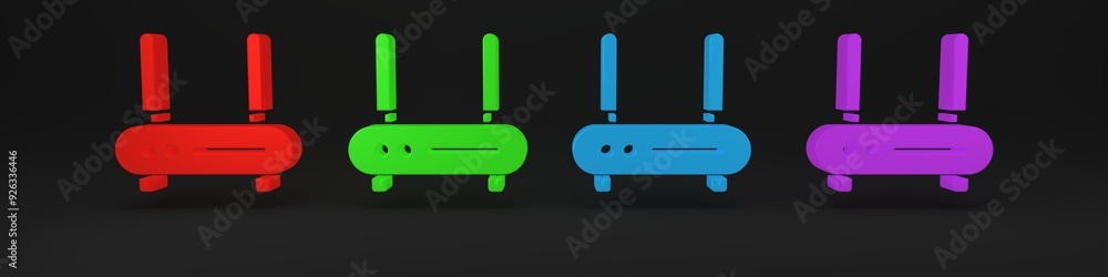 Poster colorful router and wi-fi signal icon isolated on black background. wireless ethernet modem router. 