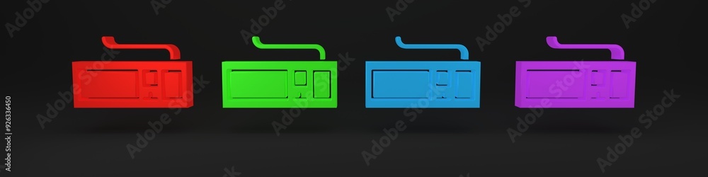 Poster colorful computer keyboard icon isolated on black background. pc component sign. minimalism concept.