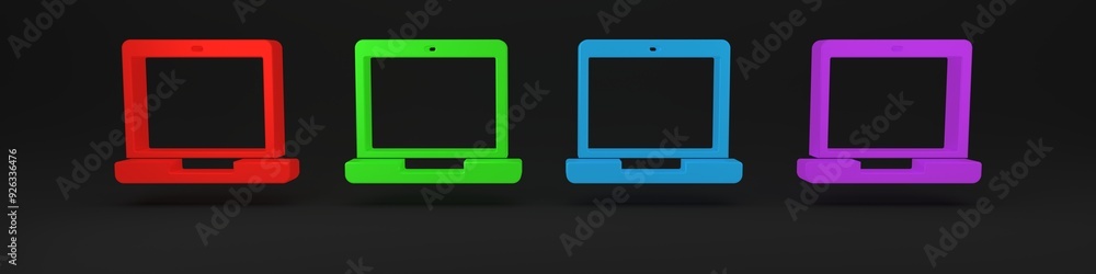 Poster colorful laptop icon isolated on black background. computer notebook with empty screen sign. minimal