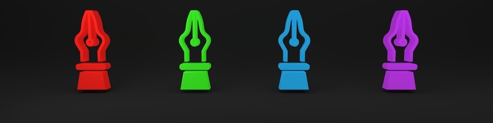 Colorful Fountain pen nib icon isolated on black background. Pen tool sign. Minimalism concept. 3D render illustration