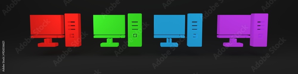 Poster colorful computer monitor icon isolated on black background. pc component sign. minimalism concept. 