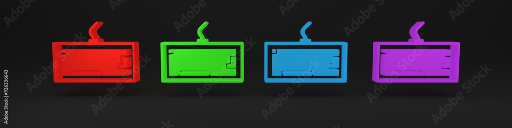 Poster colorful computer keyboard icon isolated on black background. pc component sign. minimalism concept.