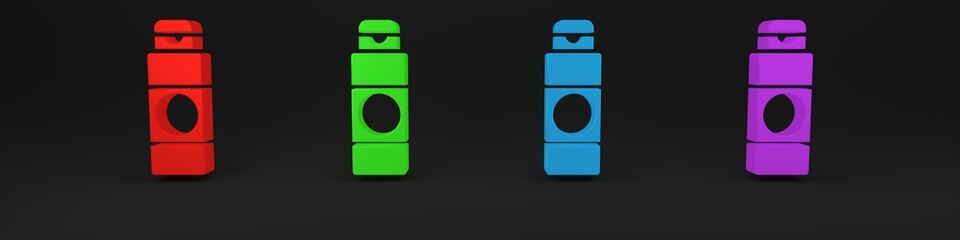 Colorful Cream or lotion cosmetic tube icon isolated on black background. Body care products for men. Minimalism concept. 3D render illustration