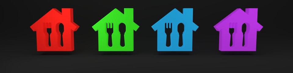 Colorful Online ordering and fast food delivery icon isolated on black background. Minimalism concept. 3D render illustration