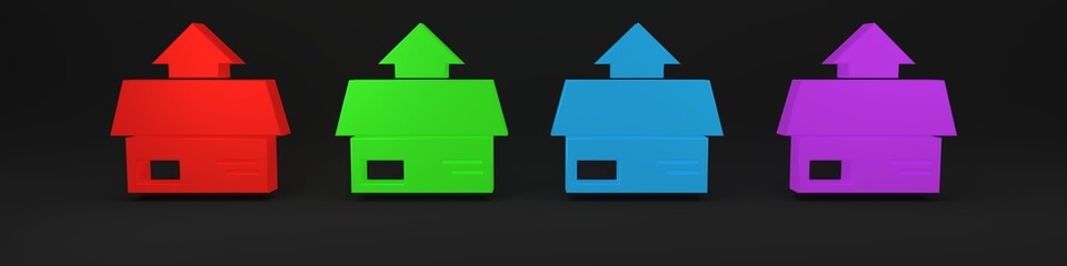 Colorful Carton cardboard box icon isolated on black background. Box, package, parcel sign. Delivery and packaging. Minimalism concept. 3D render illustration