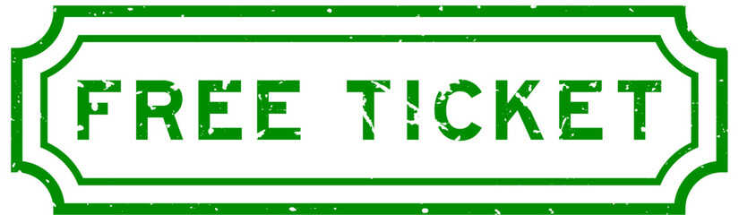 Grunge green free ticket word rubber seal stamp on white background