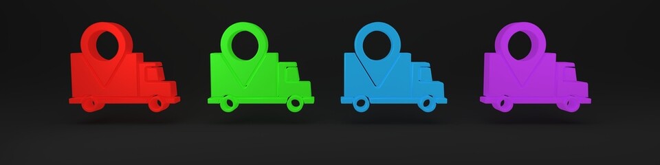 Colorful Delivery tracking icon isolated on black background. Parcel tracking. Minimalism concept. 3D render illustration