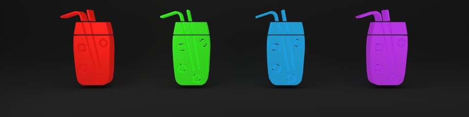 Colorful Cocktail and alcohol drink icon isolated on black background. Minimalism concept. 3D render illustration