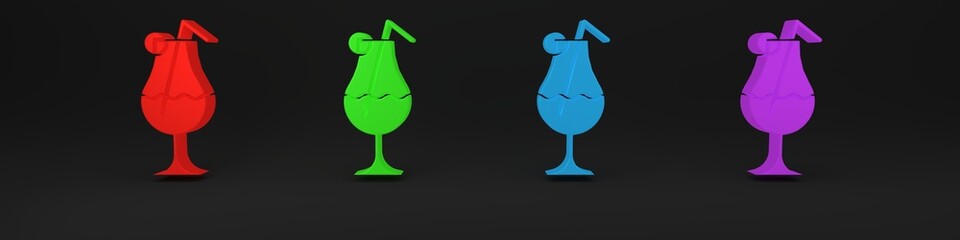 Colorful Cocktail and alcohol drink icon isolated on black background. Minimalism concept. 3D render illustration