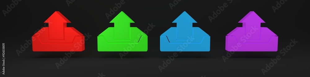 Poster colorful upload inbox icon isolated on black background. minimalism concept. 3d render illustration