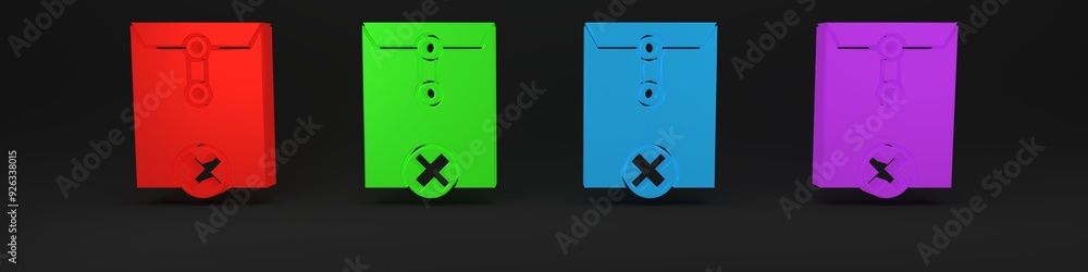 Aufkleber colorful delete envelope icon isolated on black background. delete or error letter. cross on message