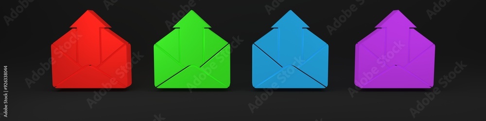 Poster colorful outgoing mail icon isolated on black background. envelope symbol. outgoing message sign. ma