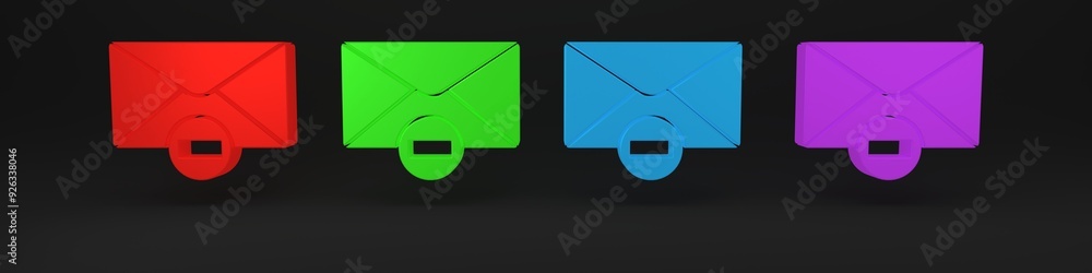 Aufkleber colorful delete envelope icon isolated on black background. delete or error letter. cross on message