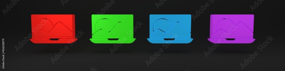 Aufkleber colorful laptop icon isolated on black background. computer notebook with empty screen sign. minimal