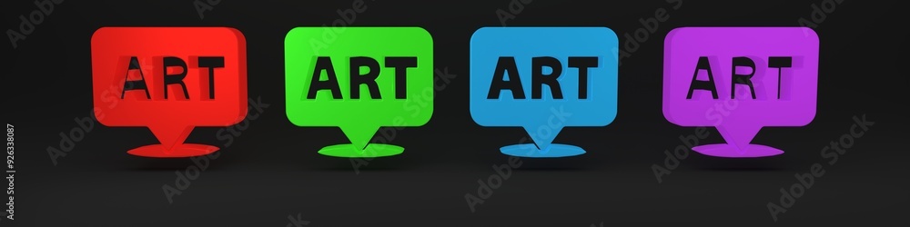 Poster colorful speech bubble with text art icon isolated on black background. message icon. communication 