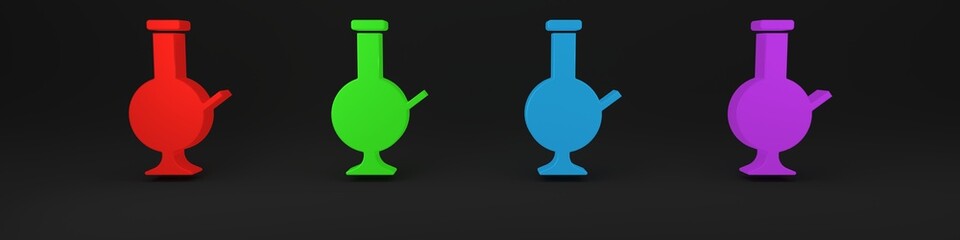 Colorful Glass bong for smoking marijuana or cannabis icon isolated on black background. Minimalism concept. 3D render illustration