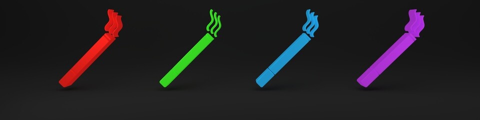 Colorful Cigarette icon isolated on black background. Tobacco sign. Smoking symbol. Minimalism concept. 3D render illustration