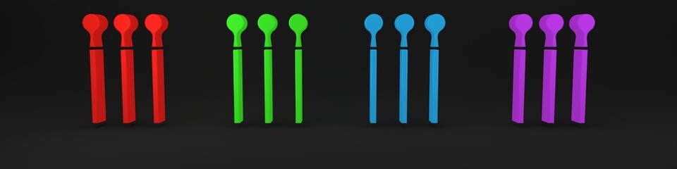 Colorful Matches icon isolated on black background. Minimalism concept. 3D render illustration