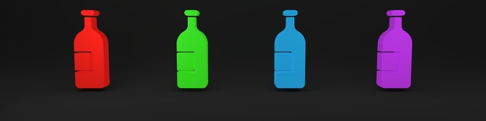 Colorful Alcohol drink bottle icon isolated on black background. Minimalism concept. 3D render illustration
