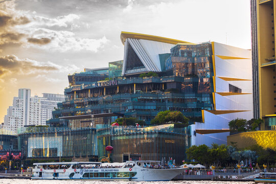 Bangkok, Thailand - 29 December, 2023: view on Iconsiam shopping mall from Chao Phraya River at Bangkok, Thailand.