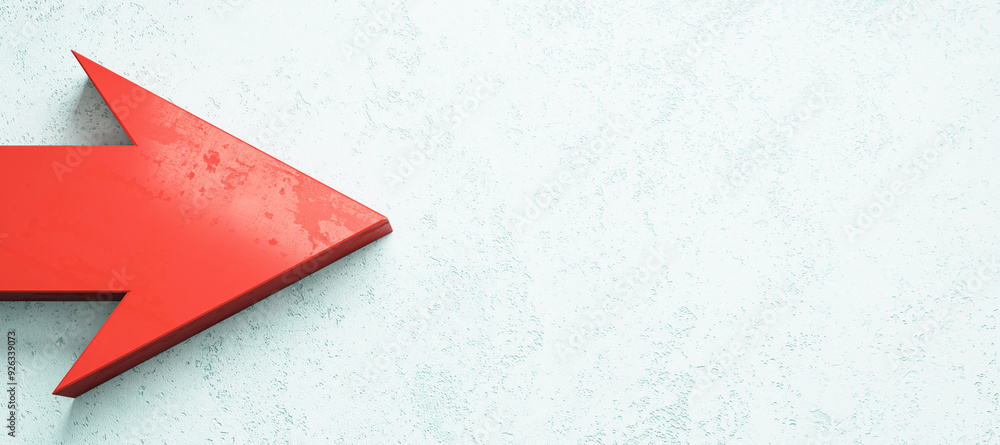 Aufkleber Red arrow pointing left on a light textured background. 3D Rendering