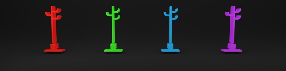 Colorful Coat stand icon isolated on black background. Minimalism concept. 3D render illustration