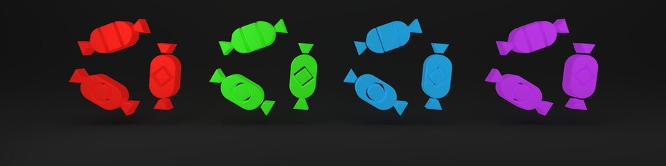 Colorful Candy icon isolated on black background. Minimalism concept. 3D render illustration
