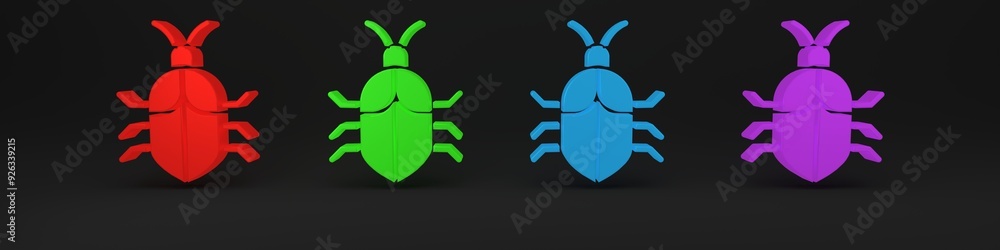 Poster colorful system bug concept icon isolated on black background. code bug concept. bug in the system. 