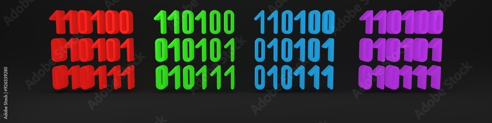 Poster colorful binary code icon isolated on black background. minimalism concept. 3d render illustration