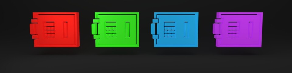 Colorful Safe icon isolated on black background. The door safe a bank vault with a combination lock. Reliable Data Protection. Minimalism concept. 3D render illustration