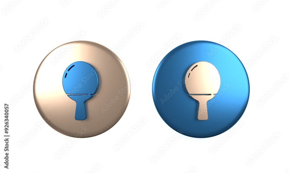Poster colorful racket for playing table tennis icon isolated on white background. circle button. 3d render