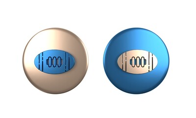 Colorful American Football ball icon isolated on white background. Rugby ball icon. Team sport game symbol. Circle button. 3D render illustration