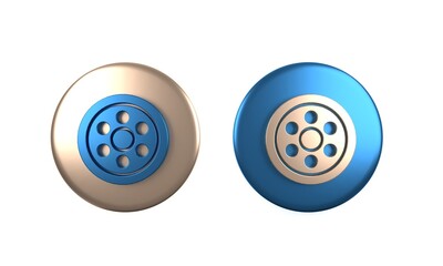 Colorful Alloy wheel for a car icon isolated on white background. Circle button. 3D render illustration