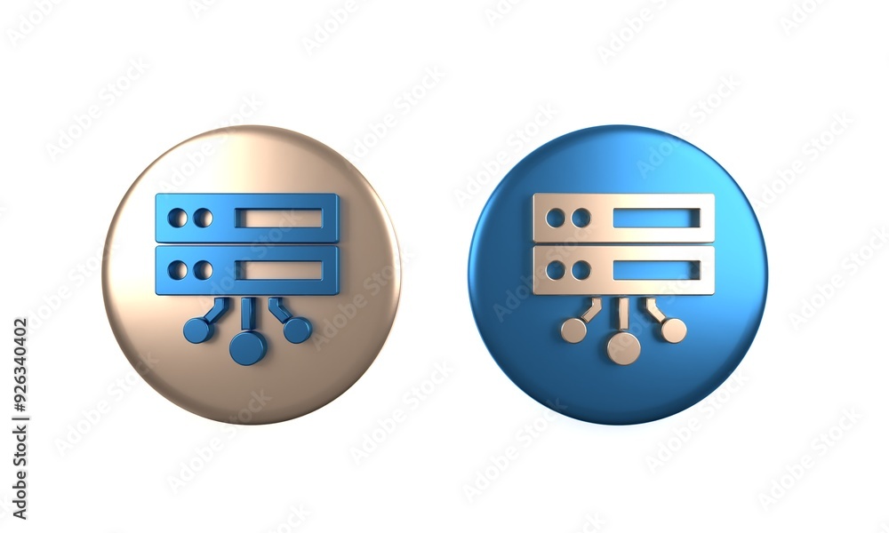 Poster colorful server, data, web hosting icon isolated on white background. circle button. 3d render illus