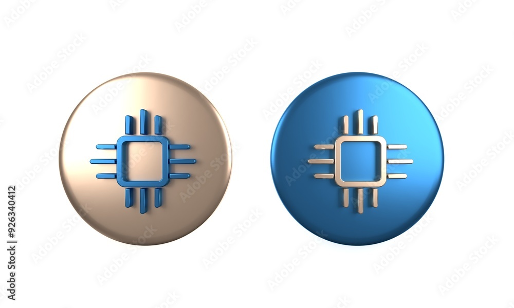 Poster colorful computer processor with microcircuits cpu icon isolated on white background. chip or cpu wi