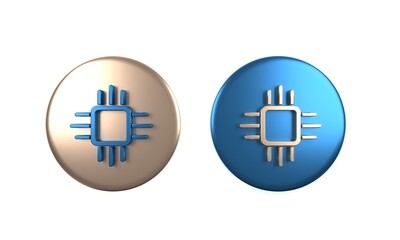 Colorful Computer processor with microcircuits CPU icon isolated on white background. Chip or cpu with circuit board. Micro processor. Circle button. 3D render illustration