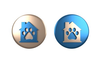 Colorful Pet house icon isolated on white background. Circle button. 3D render illustration