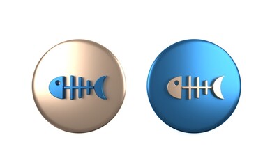 Colorful Fish skeleton icon isolated on white background. Fish bone sign. Circle button. 3D render illustration