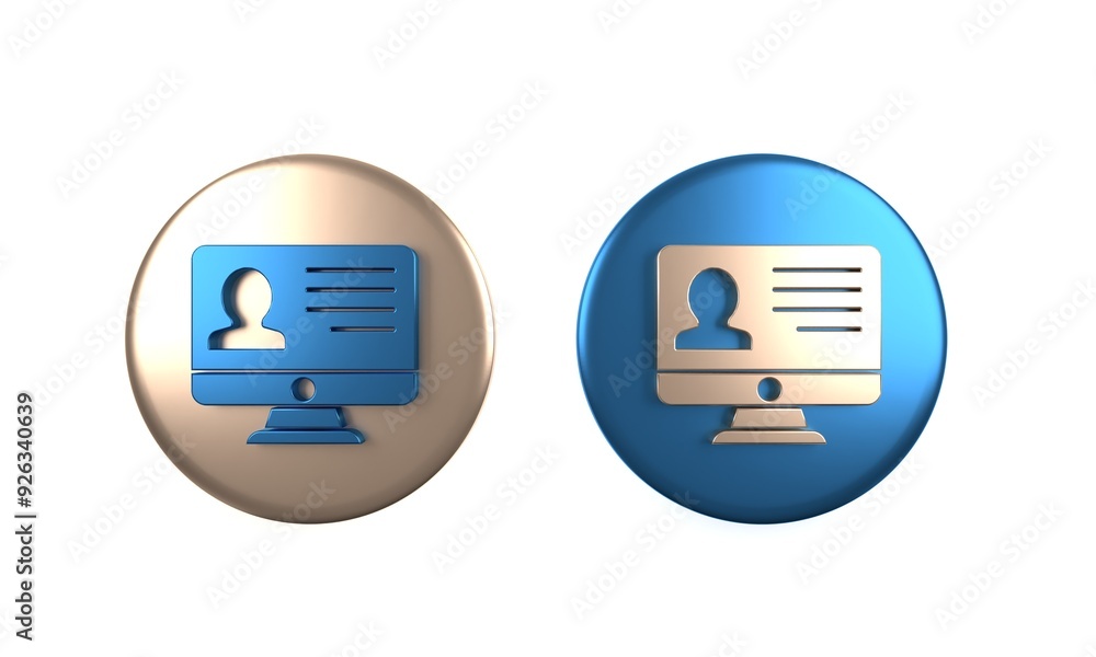 Poster colorful computer monitor with resume icon isolated on white background. cv application. searching p